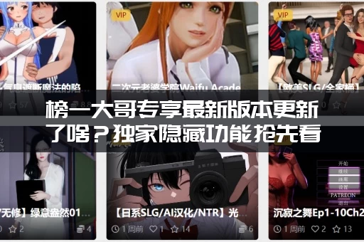 榜一大哥专享最新版本更新了啥？独家隐藏功能抢先看！